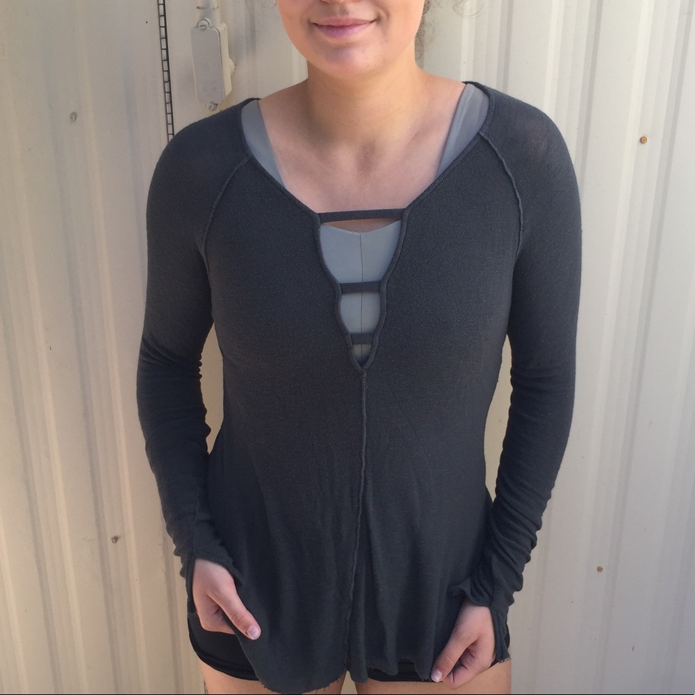 FREE PEOPLE KNIT LONG SLEEVE STRETCH TOP